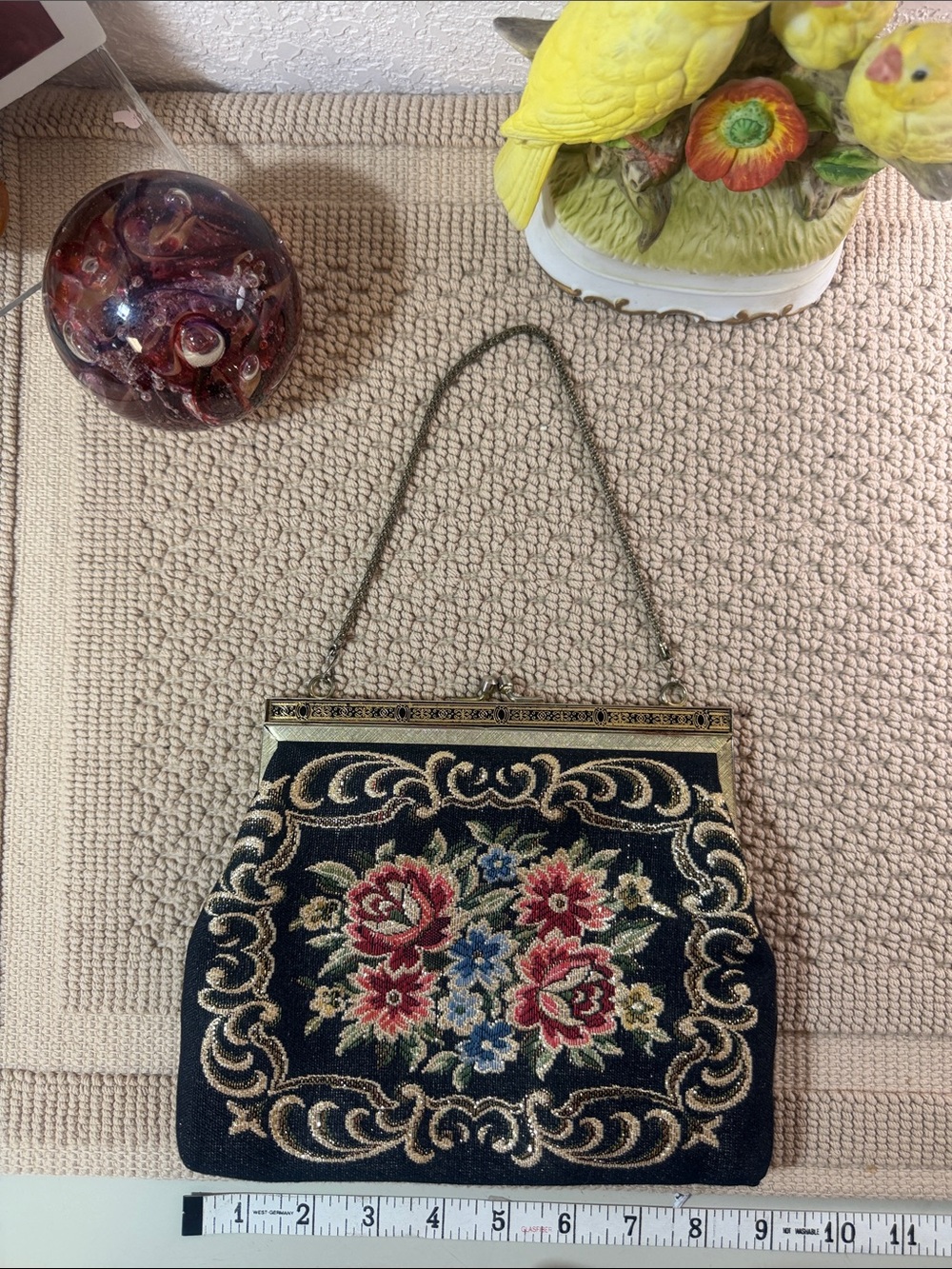 Vintage Floral Tapestry Evening Bag in Black and Multi